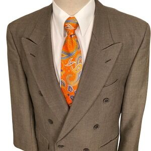 J. Riggings Blazer Mens 40R Brown Birdseye Texture Preppy Double Breasted 90s